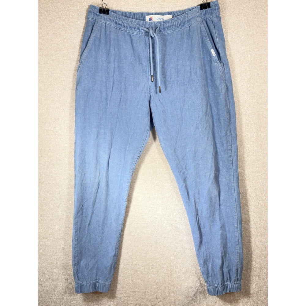 Laguna Stretch Terry Cloth Jogger Pants Men's L Blue Elastic Waist Draw String